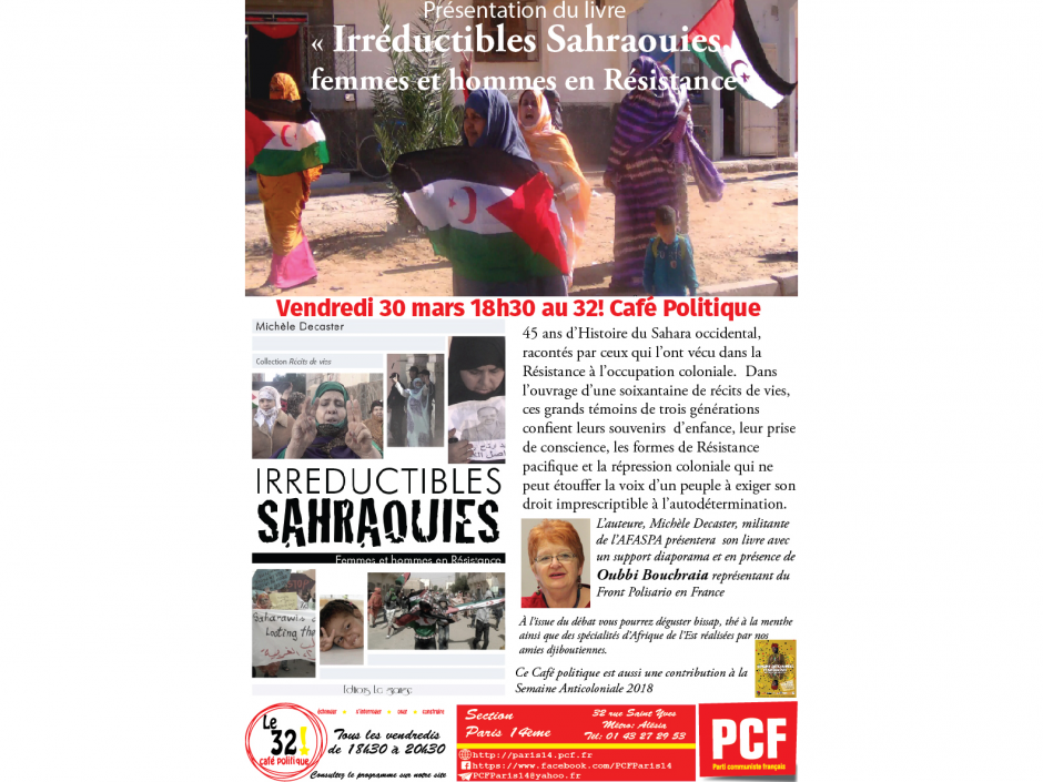 Présentation du livre «Irréductibles Sahraouies, femmes et hommes et Résistance» par son auteure Michèle Decaster