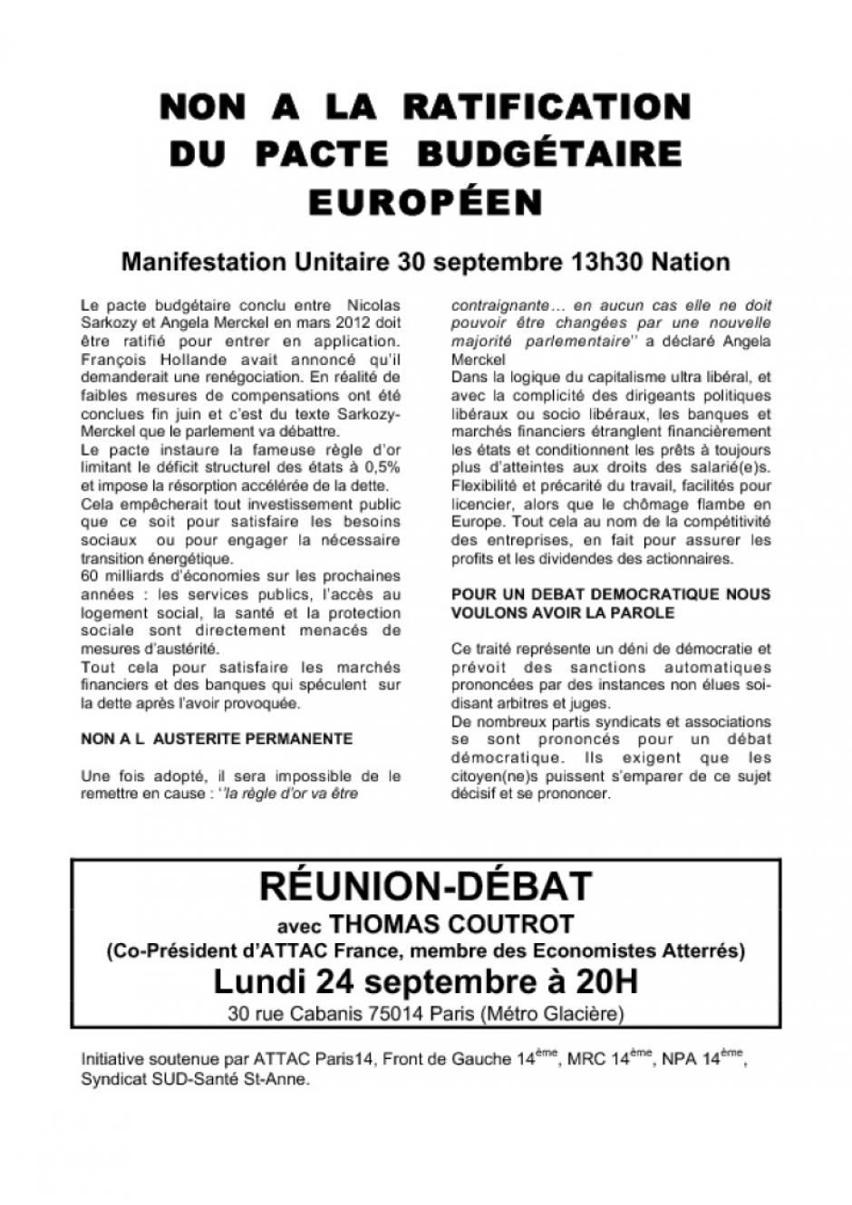 Réunion publique le 24 septembre au FIAP Jean-Monnet