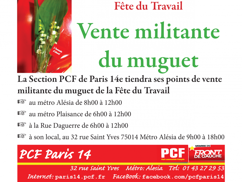 Vente militante du muguet de la Fête du Travail par le PCF Paris 14e